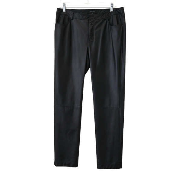 Lafayette 148 Cropped Pants Size 10 Black Leather Straight Leg High Rise Sleek - Picture 1 of 9